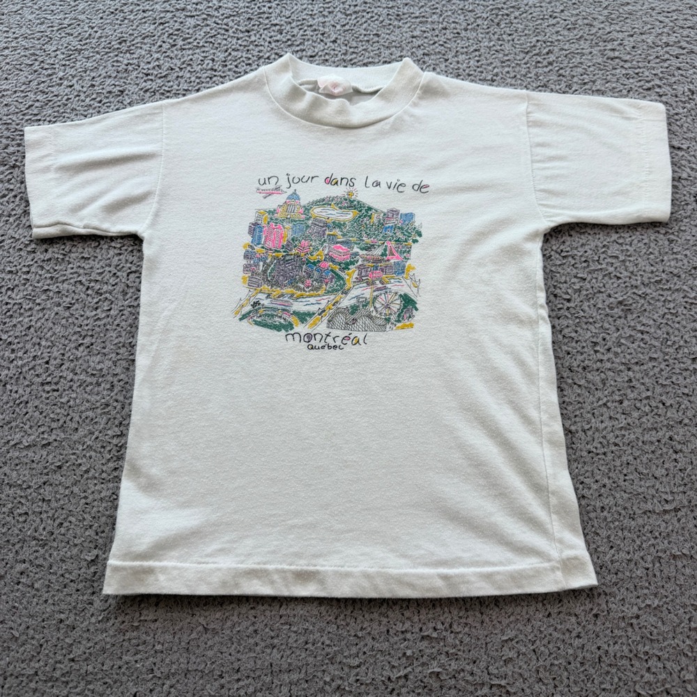 Vintage 80s DNS Montreal Quebec City Map T-Shirt Kids 6X Single Stitch Canada